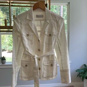 Badgley Mischka White Linen Safari Blazer with belt Sz Small